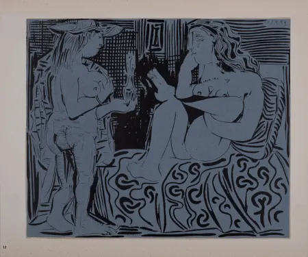 Linoincisione Picasso (After) - Deux femmes avec un vase à fleurs, 1962