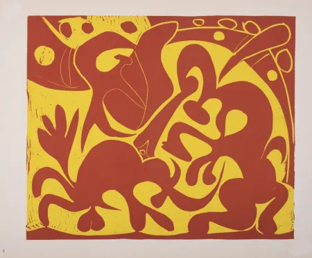 Linoincisione Picasso (After) - Pique (rouge et jaune), 1962