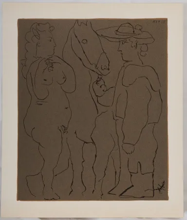 Linoincisione Picasso - Amoureux et cheval