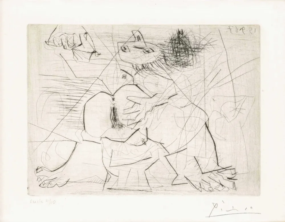 Incisione Picasso - Aux quatre coins de la pièce, from Hommage à Roger Lacourière