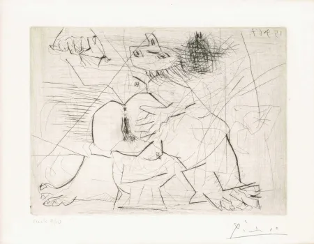 Incisione Picasso - Aux quatre coins de la pièce, from Hommage à Roger Lacourière