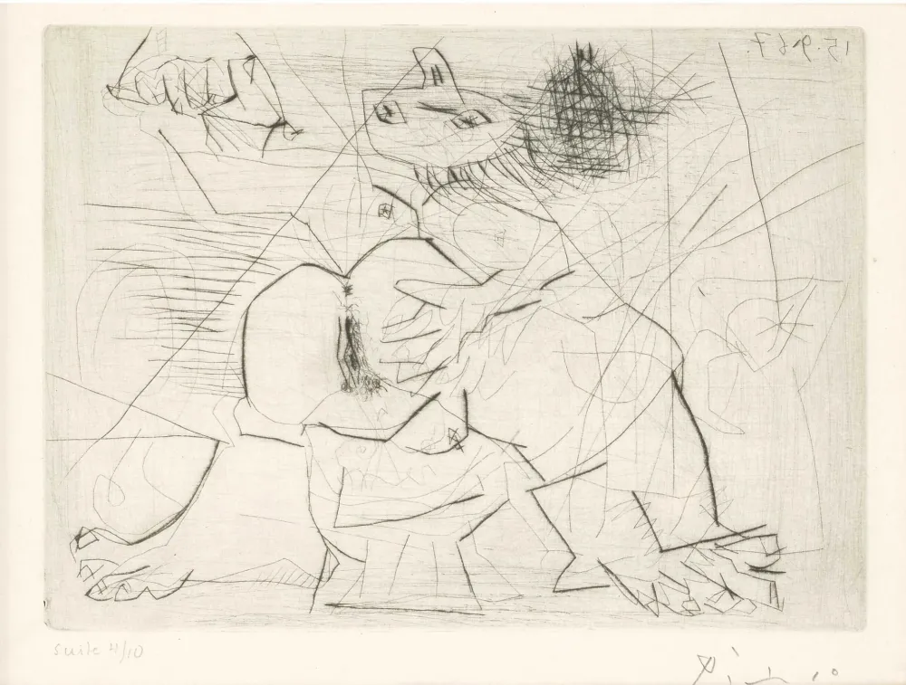 Incisione Picasso - Aux quatre coins de la pièce, from Hommage à Roger Lacourière