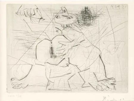 Incisione Picasso - Aux quatre coins de la pièce, from Hommage à Roger Lacourière