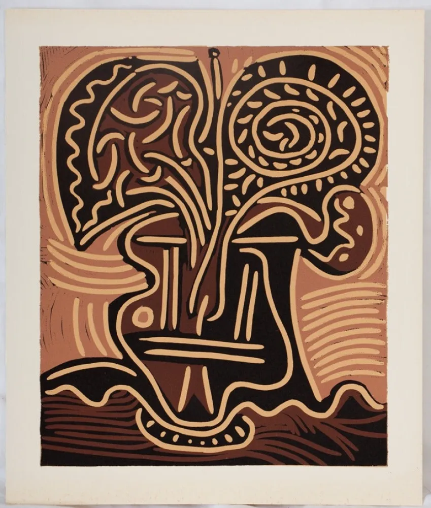 Linoincisione Picasso - Bouquet de fleurs