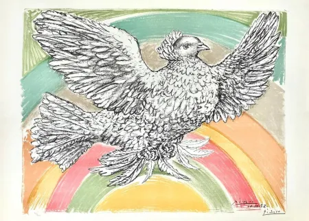 Litografia Picasso - Colombe volant