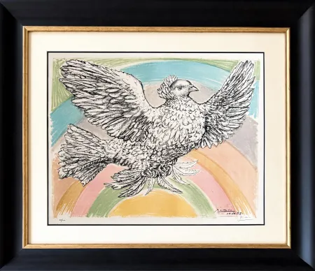 Litografia Picasso - Colombe volant (à l'arc-en-ciel)