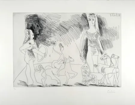 Acquaforte Picasso - Écuyères et jongleuse (pl. 2 de la Série 347) 