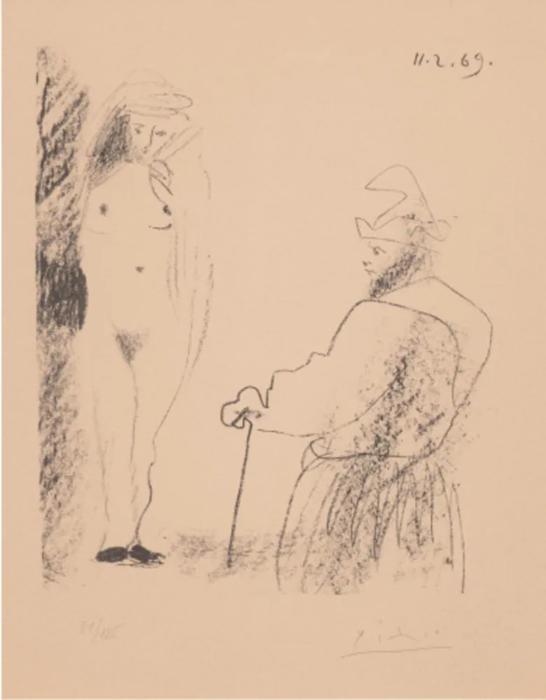 Litografia Picasso - Femme Nue et Homme à la Canne