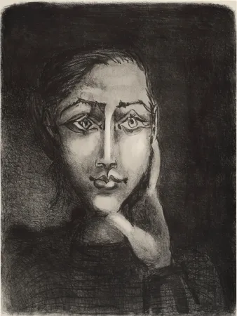Litografia Picasso - Françoise sur fond gris