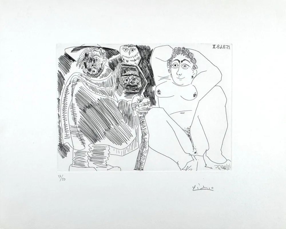 Acquaforte Picasso - Grosse Prostituée, Sorcière à la Chouette et Voyageur en Sabots 