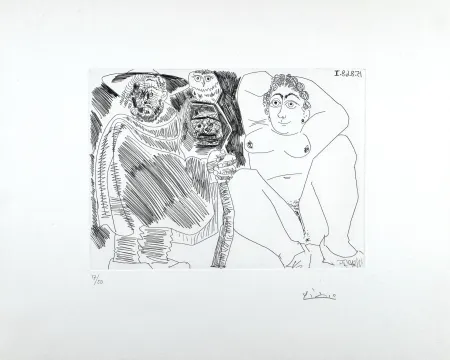 Acquaforte Picasso - Grosse Prostituée, Sorcière à la Chouette et Voyageur en Sabots 