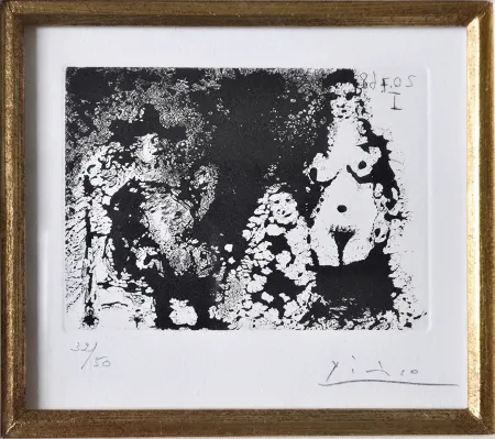 Acquaforte E Acquatinta Picasso - Homme à la pipe assis, Maja et Célestine 