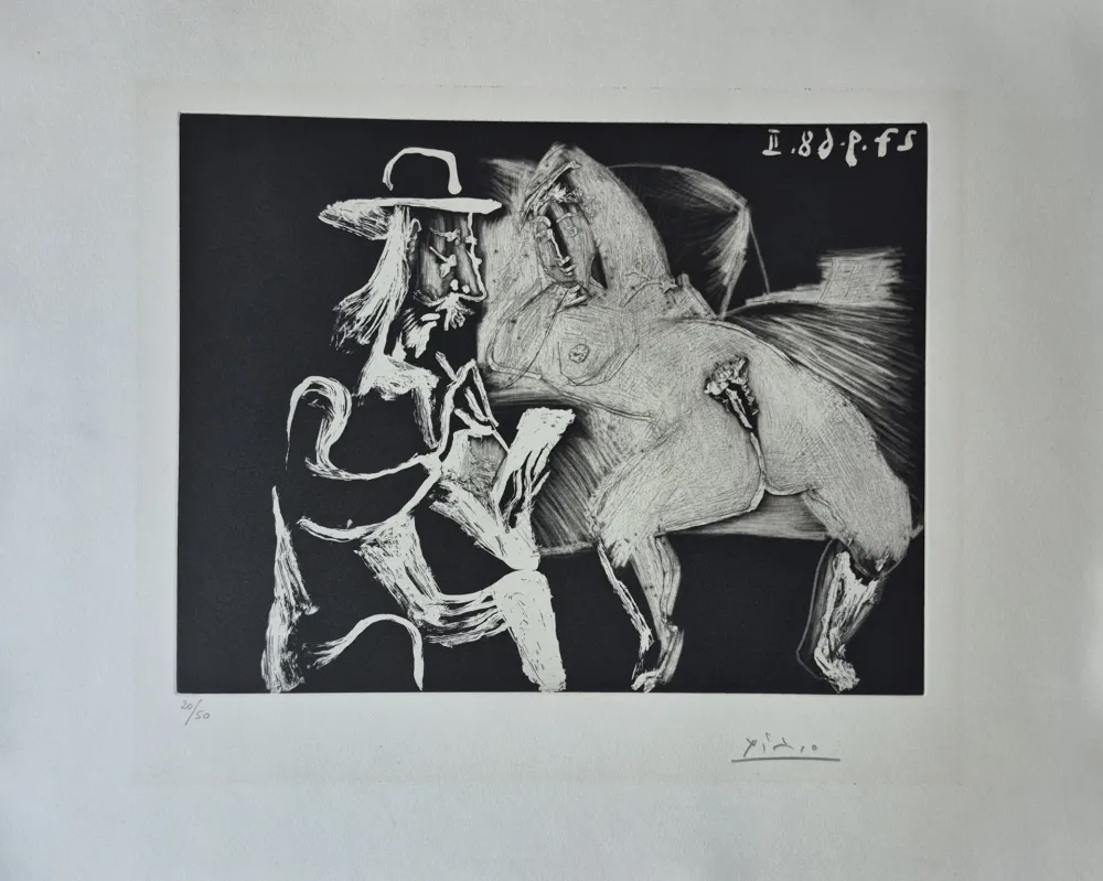 Incisione Picasso - Homme au Chapeau dessinant à Côté d'une Femme offerte, from Séries 347