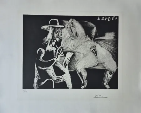 Incisione Picasso - Homme au Chapeau dessinant à Côté d'une Femme offerte, from Séries 347
