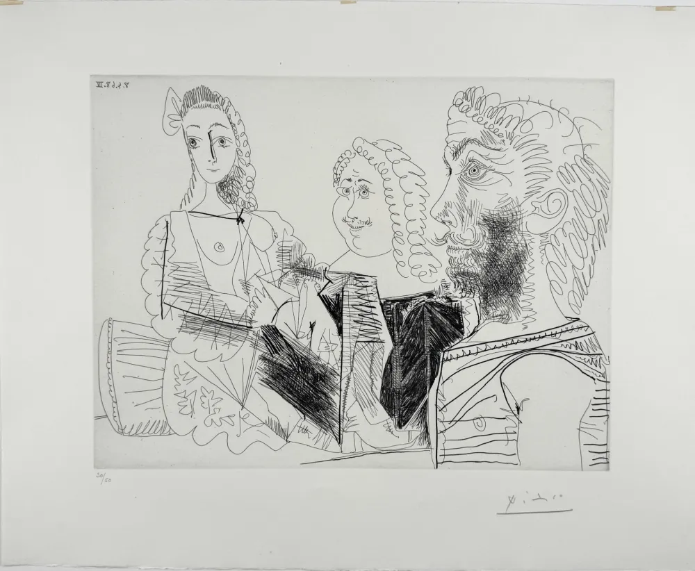 Acquaforte Picasso -  Homme en gilet afghan songeant aux amours d'un 