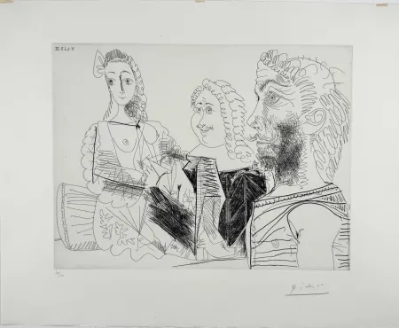 Acquaforte Picasso -  Homme en gilet afghan songeant aux amours d'un 