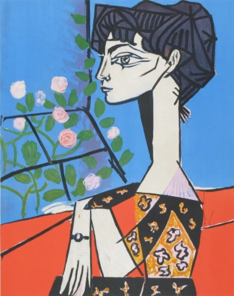 Litografia Picasso - Jacqueline avec Fleurs