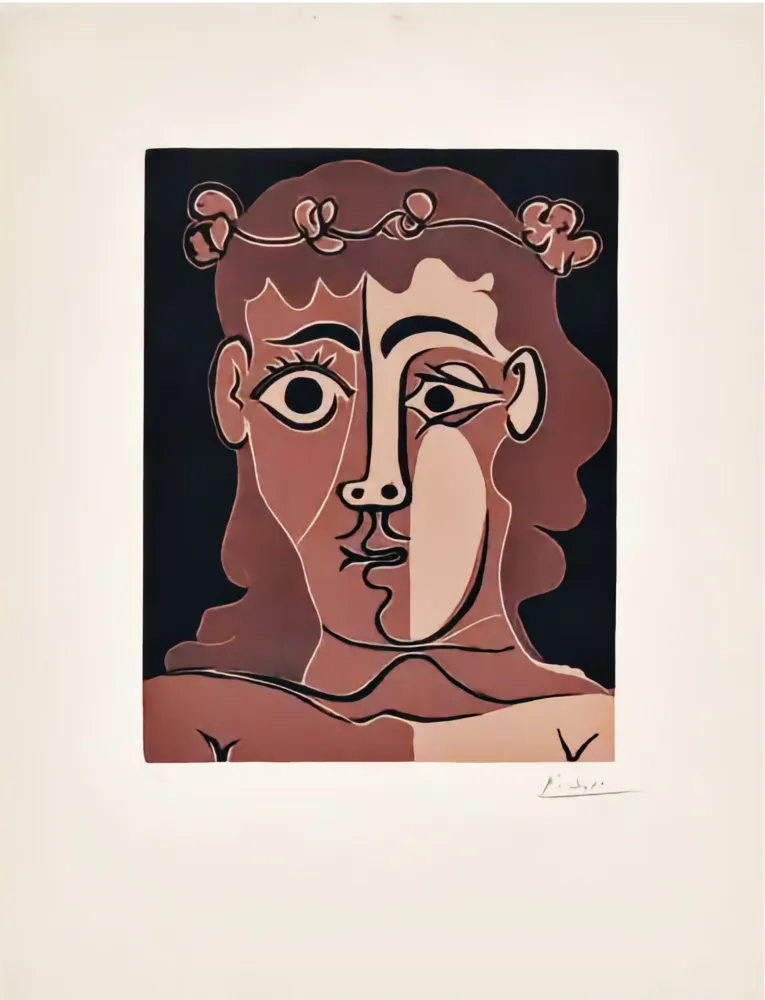 Linoincisione Picasso - Jeune Homme Couronné de Feuillage 