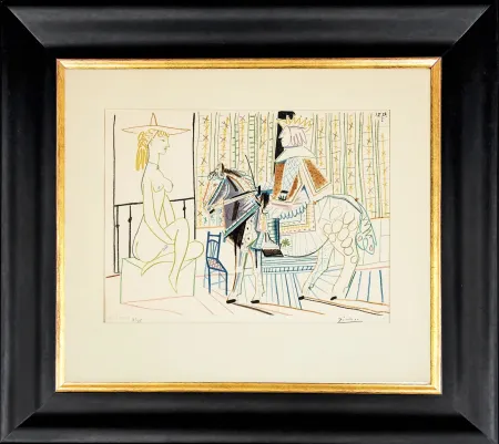Litografia Picasso - La Comedie Humaine: King on Horse with Sitting Nude