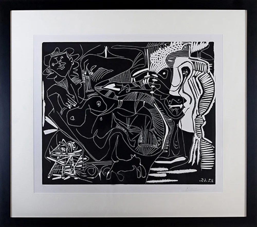 Linoincisione Picasso - Le Thé: Deux Femmes Nues et une Chat (B. 1851)