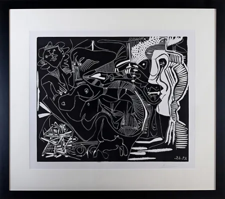 Linoincisione Picasso - Le Thé: Deux Femmes Nues et une Chat (B. 1851)