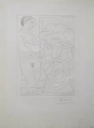Incisione Picasso - Modèle et Grande Tête Sculptée (B170 Vollard)
