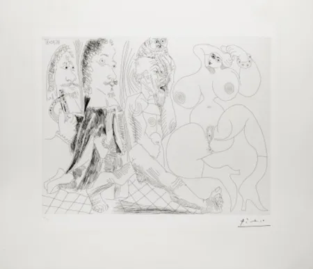 Incisione Picasso - Mousquetaire, Abbé en Priére, Vieillard a la Chouette Et Odalisque: Méduse, Vierge ou Smple Femme?