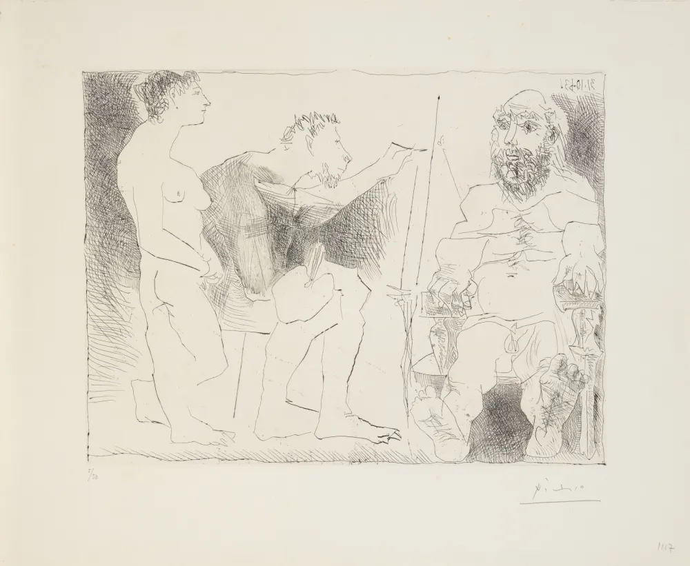 Incisione Picasso - Pablo Picasso (1881–1973)- Peintre au travail – Etching on BFK Rives paper- 1963