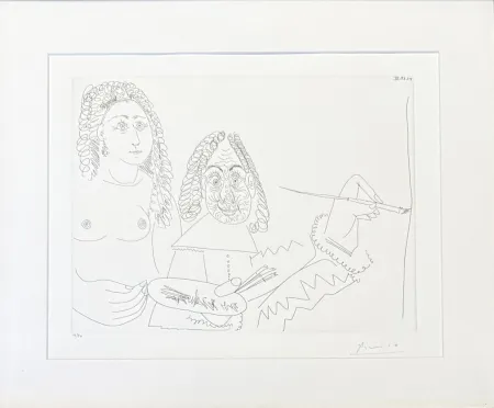 Incisione Picasso - Pablo Picasso (1881–1973) - Peintre Rembranesque avec son Modèle - Etching on wove paper - 1968