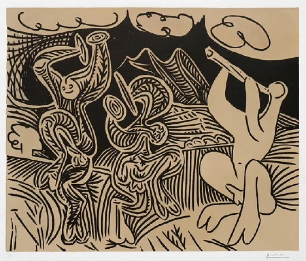 Linoincisione Picasso - Pablo Picasso Danseurs et musicien (Dancers and musician), 1959