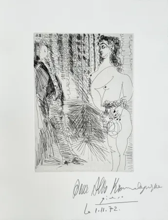 Incisione Picasso - Pablo Picasso – Le Cabinet particulier, Degas et une fille