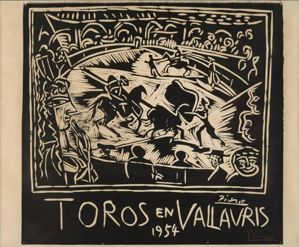 Linoincisione Picasso - Pablo Picasso Toros en Vallauris 1954 Linocut / Signed