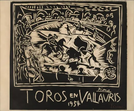 Linoincisione Picasso - Pablo Picasso Toros en Vallauris 1954 Linocut / Signed