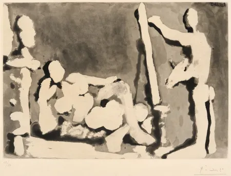 Acquatinta Picasso - Painter and Model with a Sculpture. II