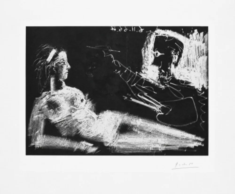 Acquaforte E Acquatinta Picasso - Peintre et modèle au bandeau