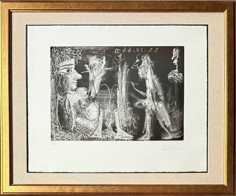 Acquaforte E Acquatinta Picasso - Peintre et modèle au fume-cigarette