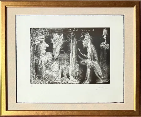 Acquaforte E Acquatinta Picasso - Peintre et modèle au fume-cigarette