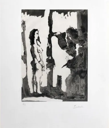 Acquaforte E Acquatinta Picasso - Peintre et modèle aux cheveux longs