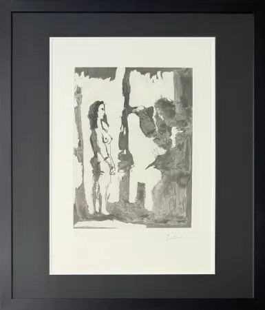 Acquaforte E Acquatinta Picasso - Peintre et modèle aux cheveux longs