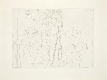 Incisione Picasso - Peintre néo-classique dans son atelier