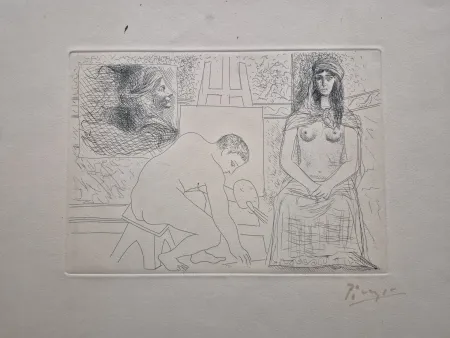 Incisione Picasso - Peintre ramassant son Pinceau (Le Chef-d'Oeuvre Inconnu)