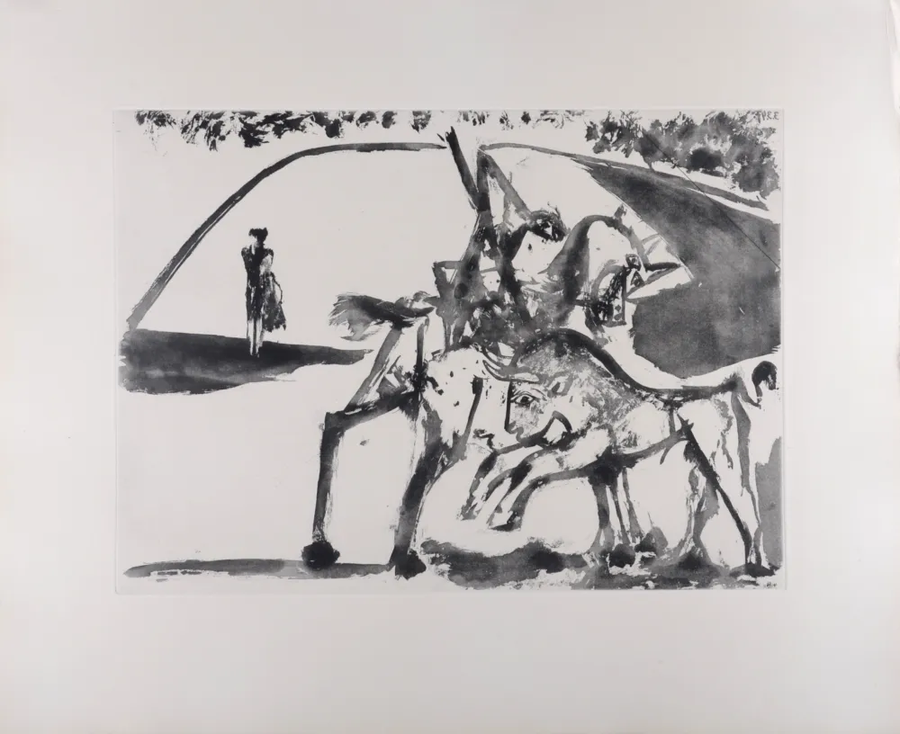 Acquatinta Picasso - Picador et Torero dans l'arène, 1947