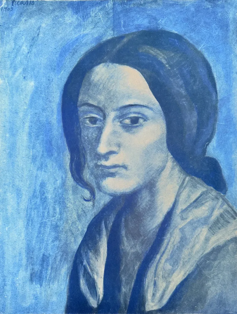 Litografia Picasso - Portrait mélancolique d'une femme en bleu