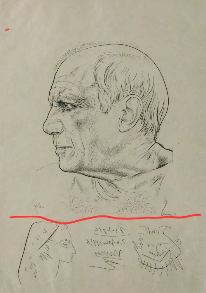 Incisione Picasso - Portrait of Pablo Picasso with Remarques for Témoignage, 1956
