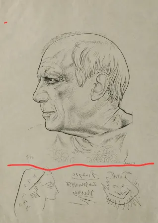 Incisione Picasso - Portrait of Pablo Picasso with Remarques for Témoignage, 1956
