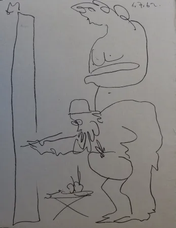 Litografia Picasso - Regards sur Paris - The painter and his model