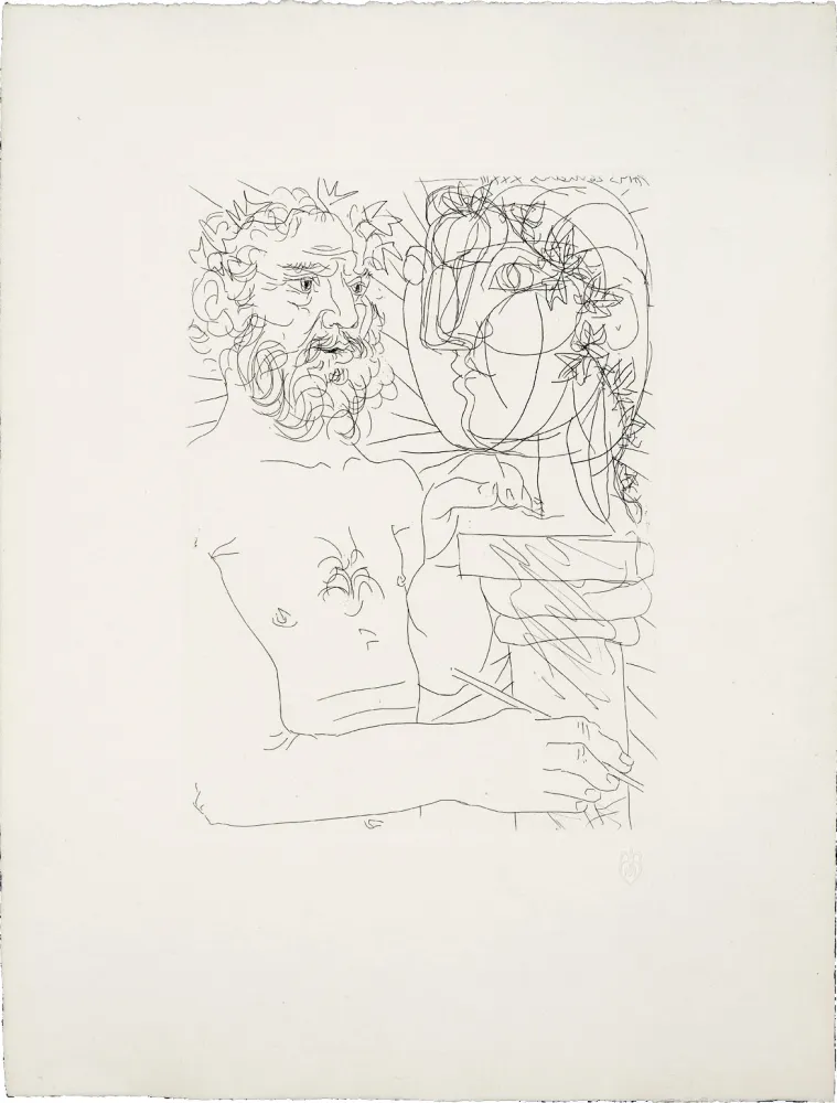 Acquaforte Picasso - SCULPTEUR À MI-CORPS AU TRVAIL (Suite Vollard, pl. 49) - 1933