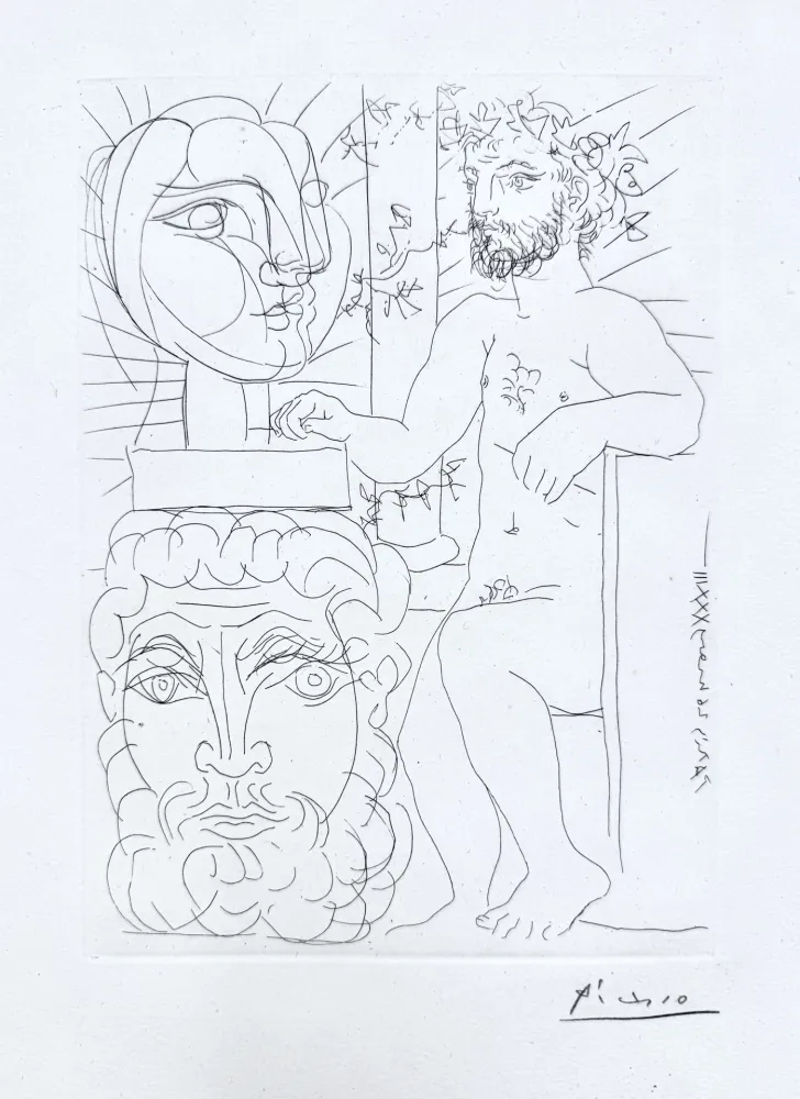 Incisione Picasso - Sculpteur et Deux Têtes sculptées