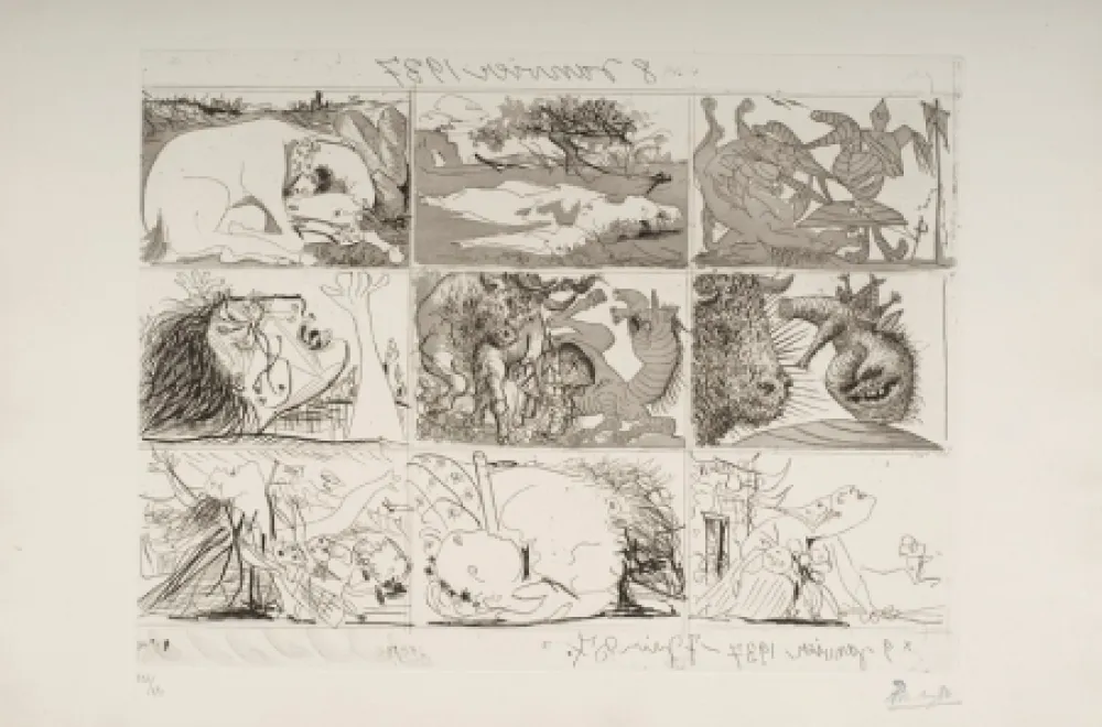 Acquaforte E Acquatinta Picasso - Sueno y Mentira de Franco