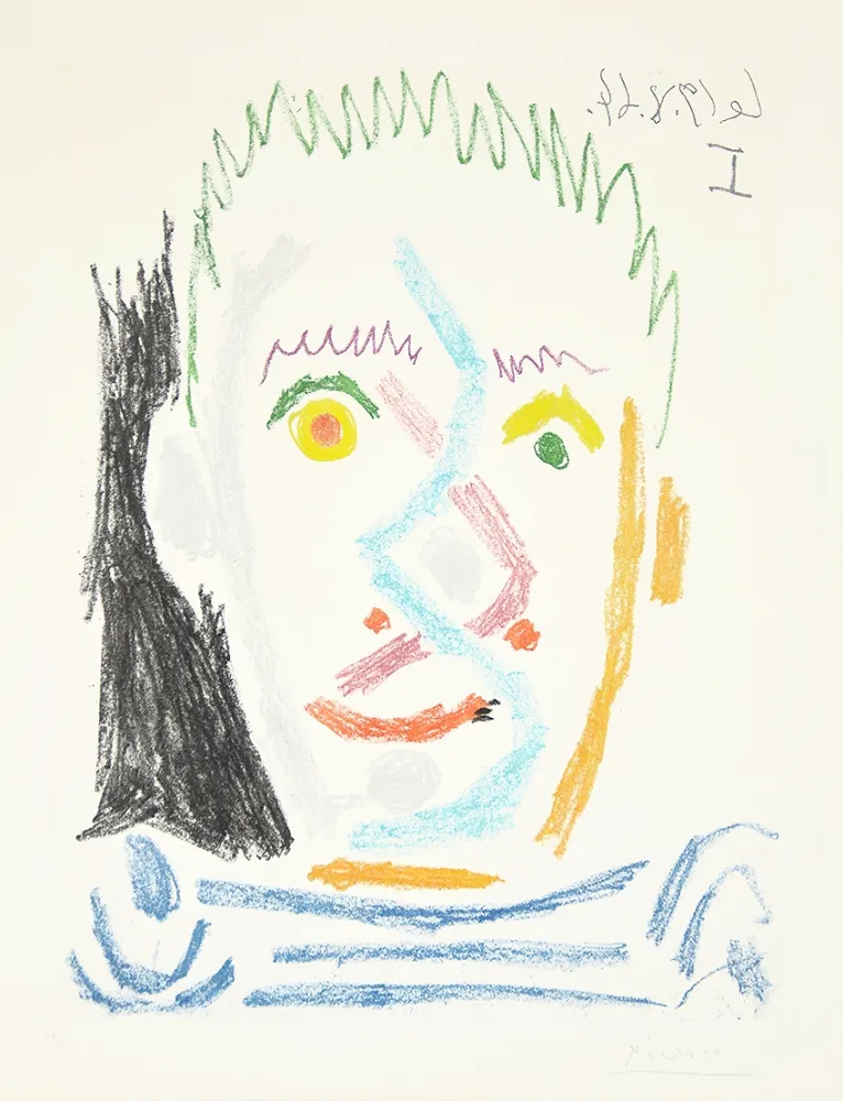 Acquatinta Picasso - Tete d’homme au maillot raye (Man’s Head with Striped Shirt), 1964